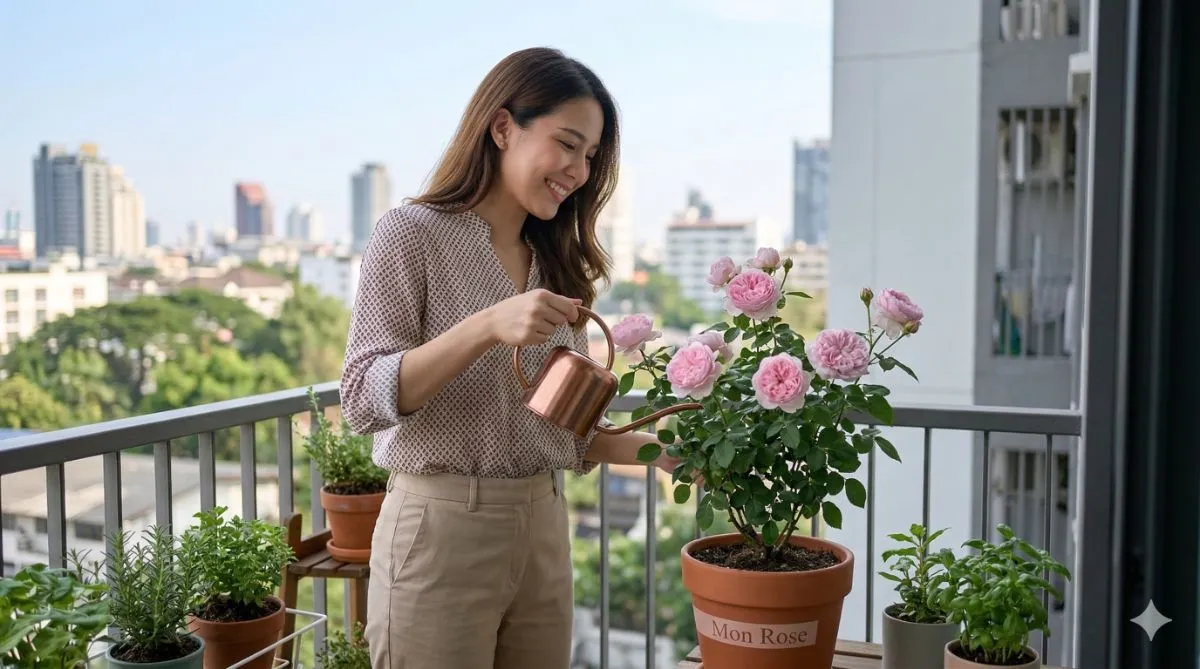 'กุหลาบมอญ' ในคอนโด: สวย หอม ออกดอกเก่ง เนรมิตพื้นที่จำกัดให้สดใส!