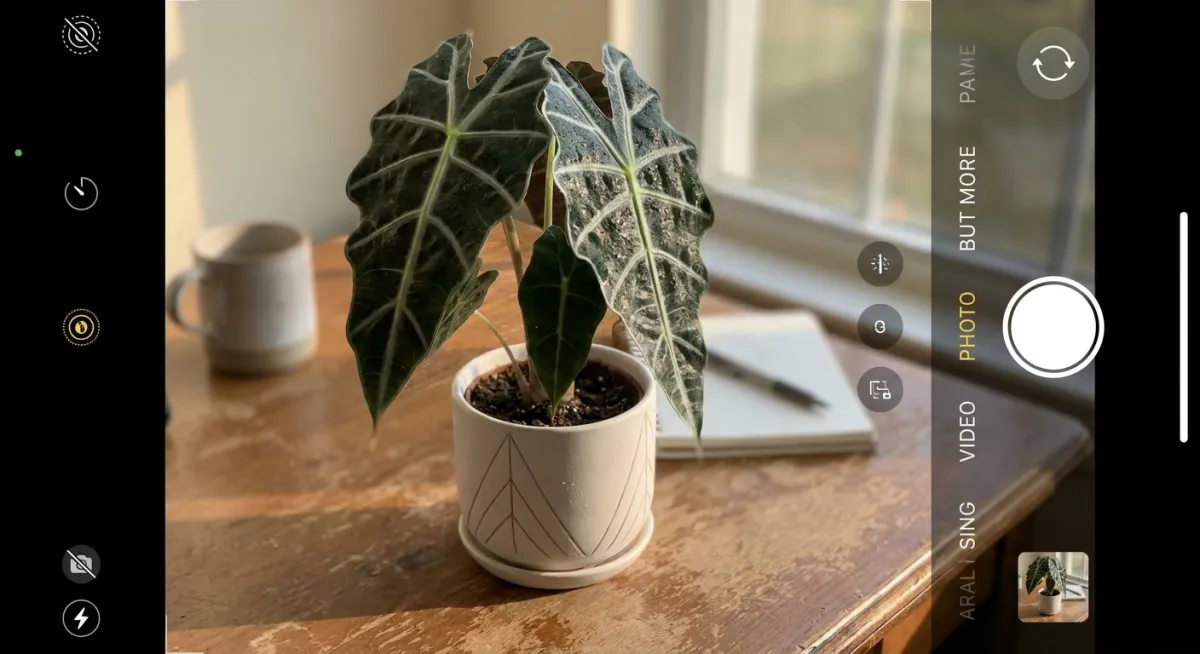 เปลี่ยนมุมทำงานให้เป็น Mini Gallery ด้วย Alocasia 'Polly' ในกระถางเซรามิคสีขาวสุดมินิมอล