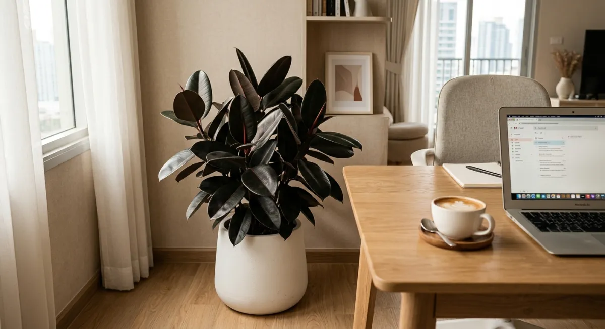 ยางอินเดียดำ (Rubber Plant) เปลี่ยนมุมห้องคอนโดให้ดู 'แพง' สไตล์มินิมอล พร้อมเคล็ดลับดูแลให้ใบเงาวับ