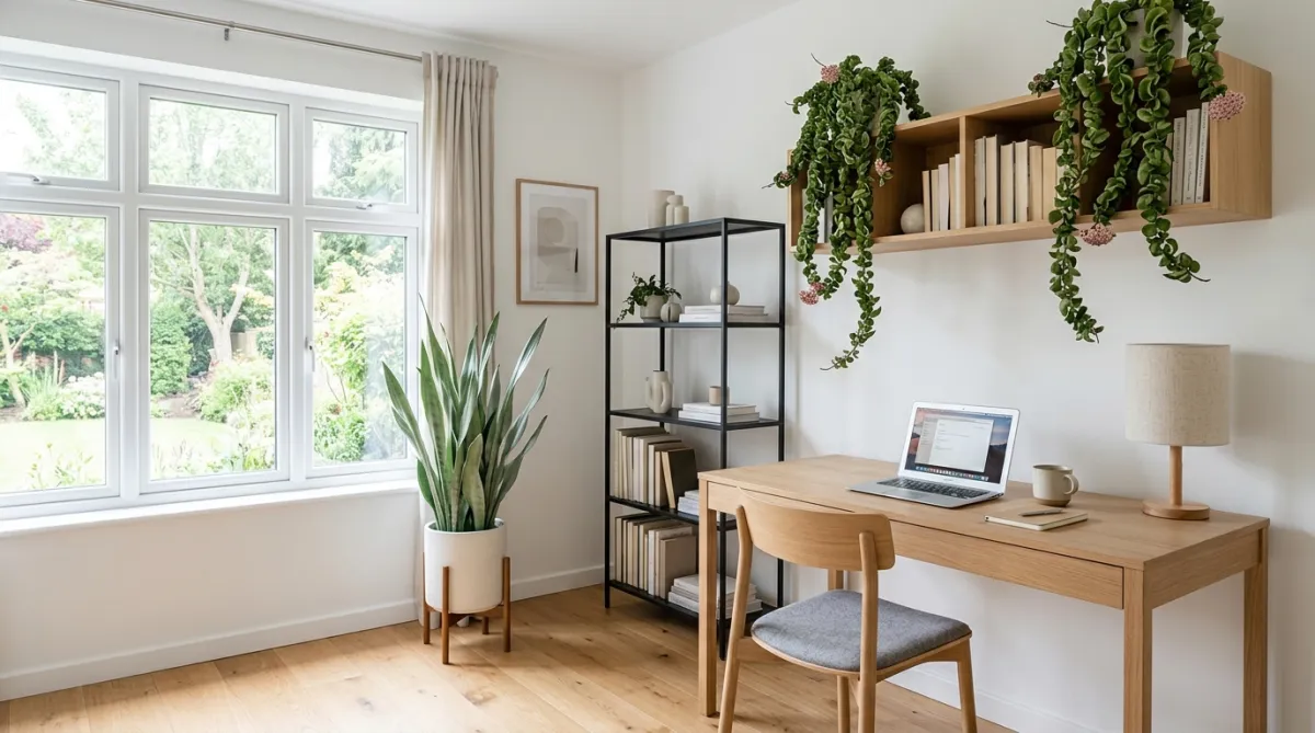 Pet-Friendly Office Oasis: Decorating Your Scandinavian Workspace with Snake Plants and Hoya for Air Purification and Pet Safety
