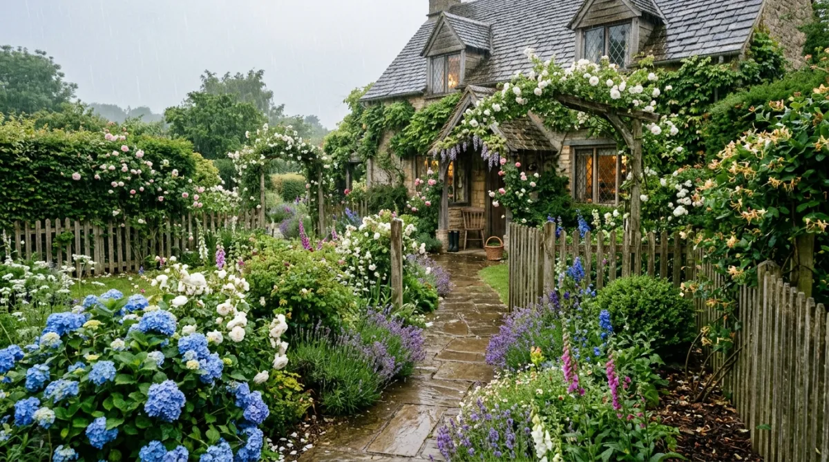 เนรมิตสวนหลังบ้านสไตล์ Cottagecore สุดโรแมนติกด้วยไม้ดอกฤดูกาล ชมวิวสายฝนโปรยปราย