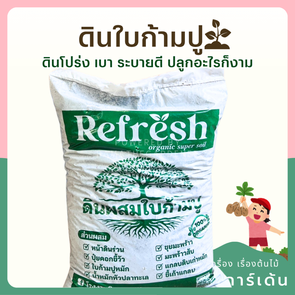 ดินใบก้ามปู  เนื้อดินเยอะ ผสมใบก้ามปู มีทั้งถุงและแบ่งขาย